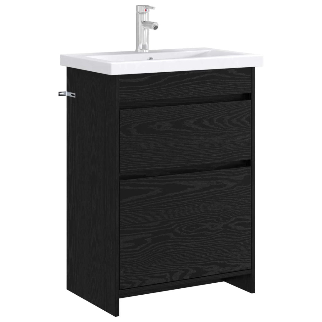 Mobiletto da Bagno Sotto Lavabo Rovere Nero 56 x 37,5 x 81 cm 890729