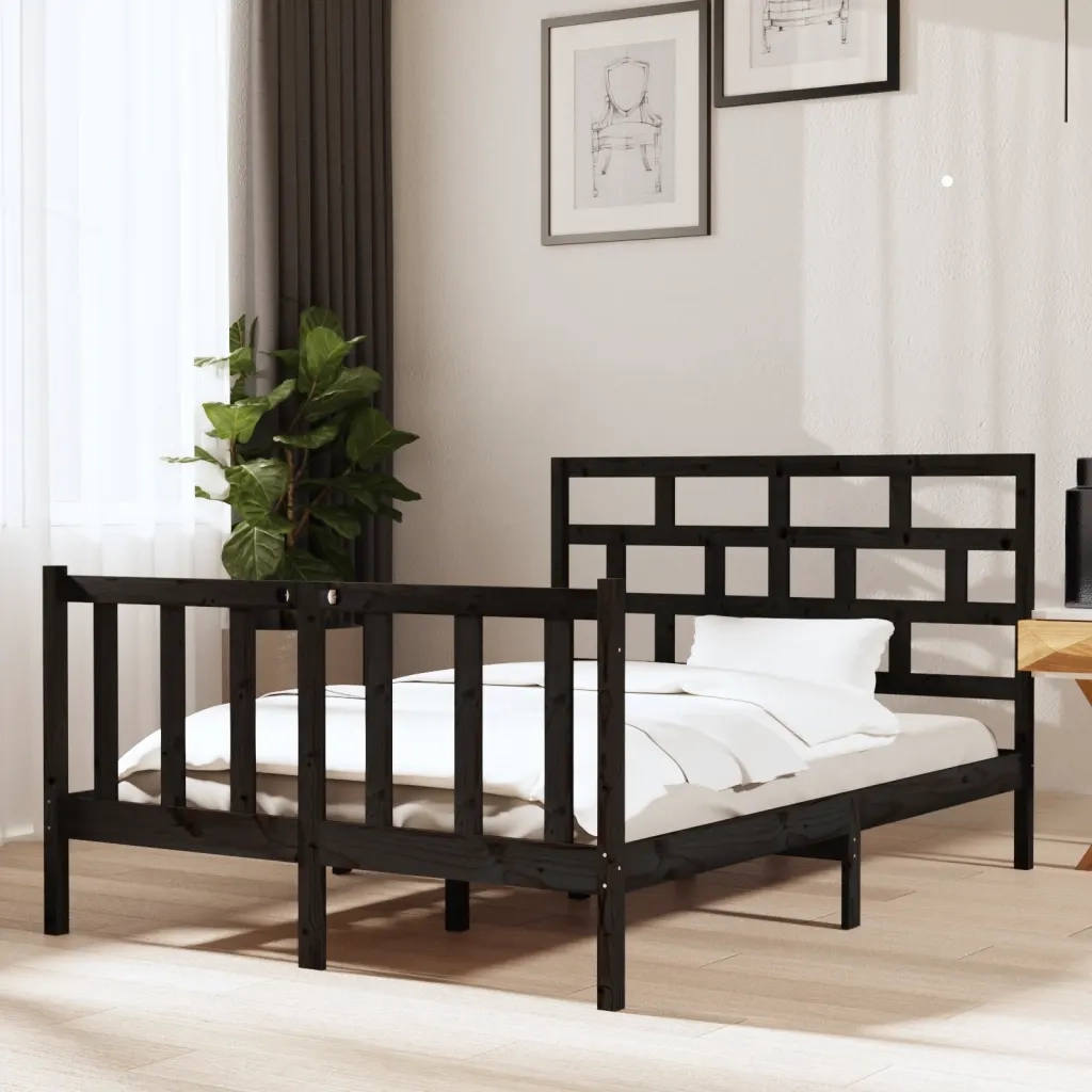 Giroletto-Struttura Letto Nero in Legno Massello 135x190 cm Double 207580