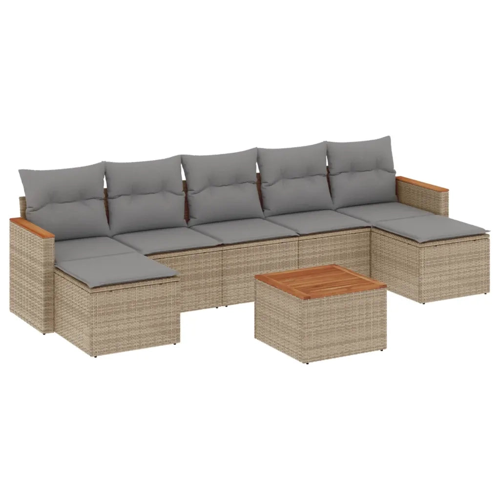 Set Divano da Giardino 8 pz con Cuscini Beige in Polyrattan 3258643