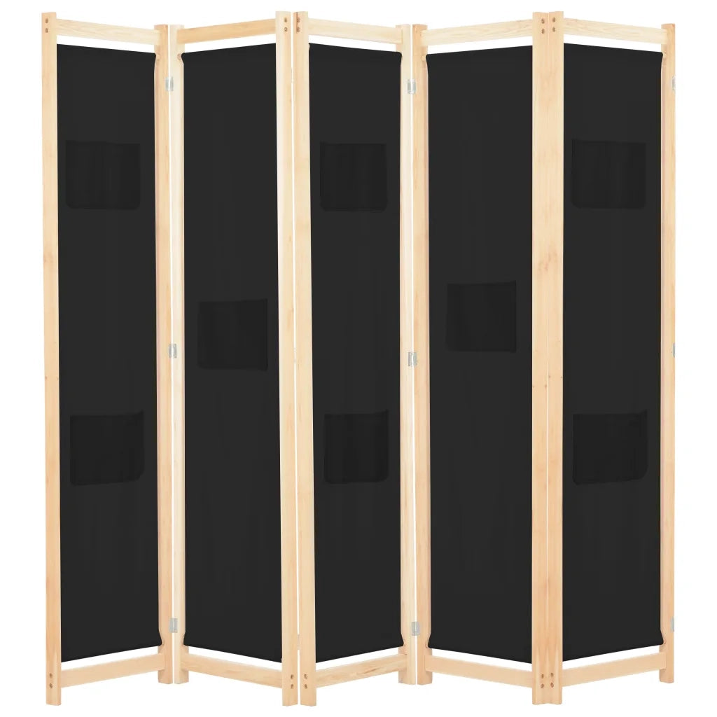 Divisorio a 5 Pannelli Nero 200x170x4 cm in Tessuto cod mxl 67360