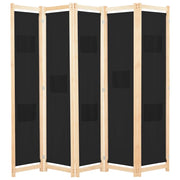 Divisorio a 5 Pannelli Nero 200x170x4 cm in Tessuto cod mxl 67360