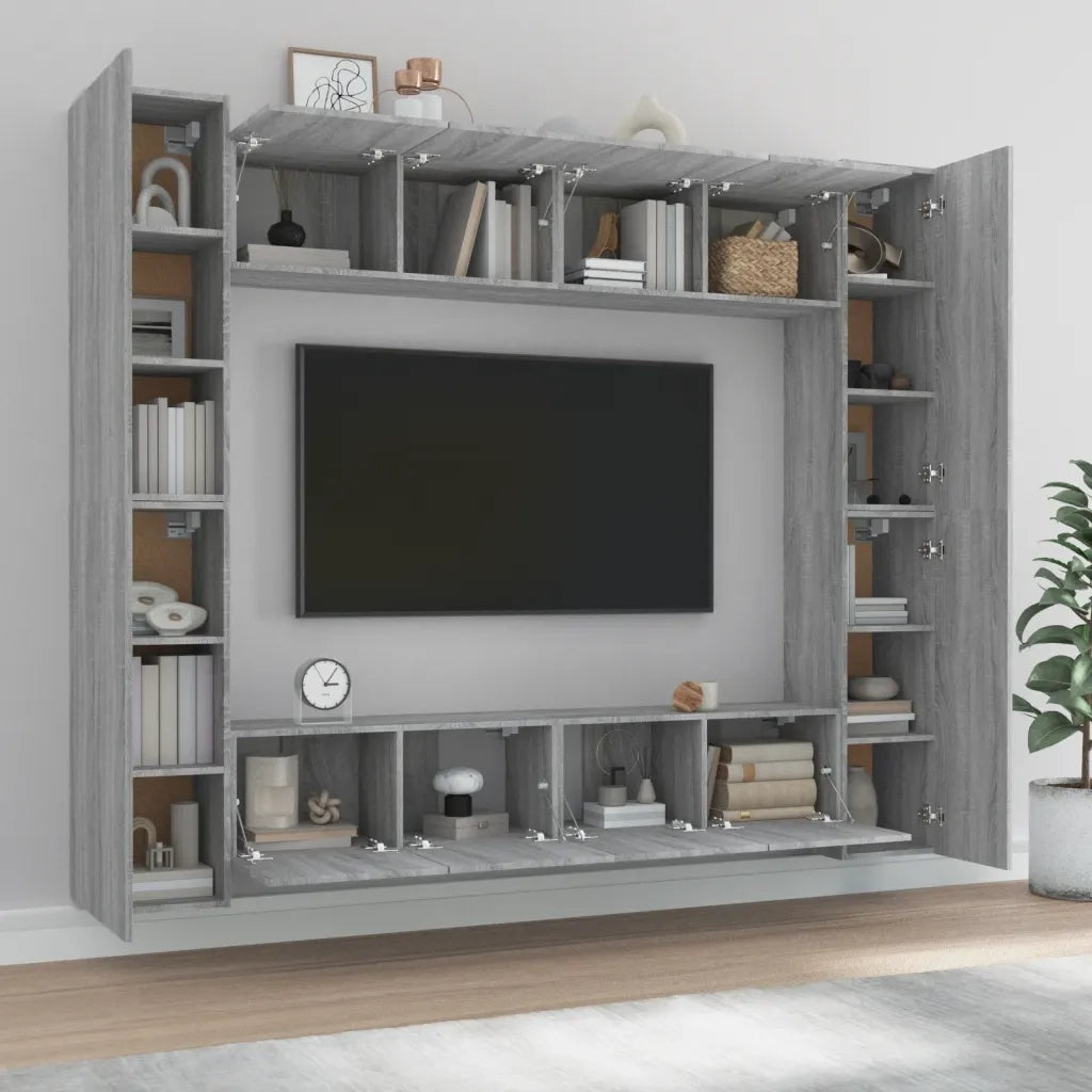 Set Mobili Porta TV 8pz Grigio Sonoma in Legno Multistrato 3114236
