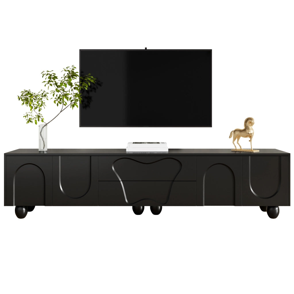 Mobile TV con 2 Ante e 2 Cassetti; Stile Minimalista; Soggiorno; 180??40??42 cm; in Pannello Truciolare; Nero