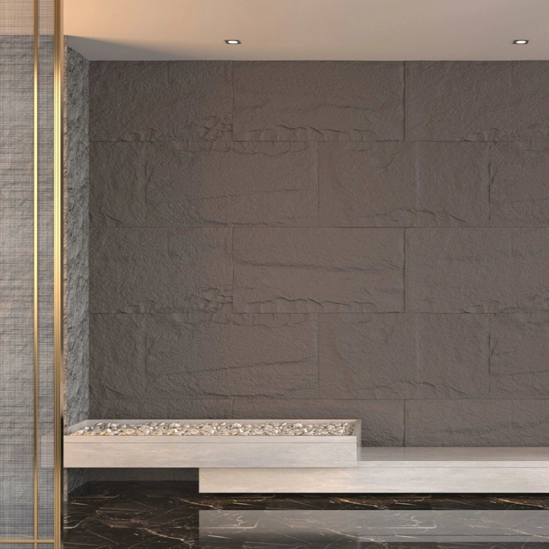 Pannello decorativo effetto roccia pietra 3D set 10 pz 7,2 mt2 rivestimento murale in PU 120 x 60 x 3 Grigio Vulcano