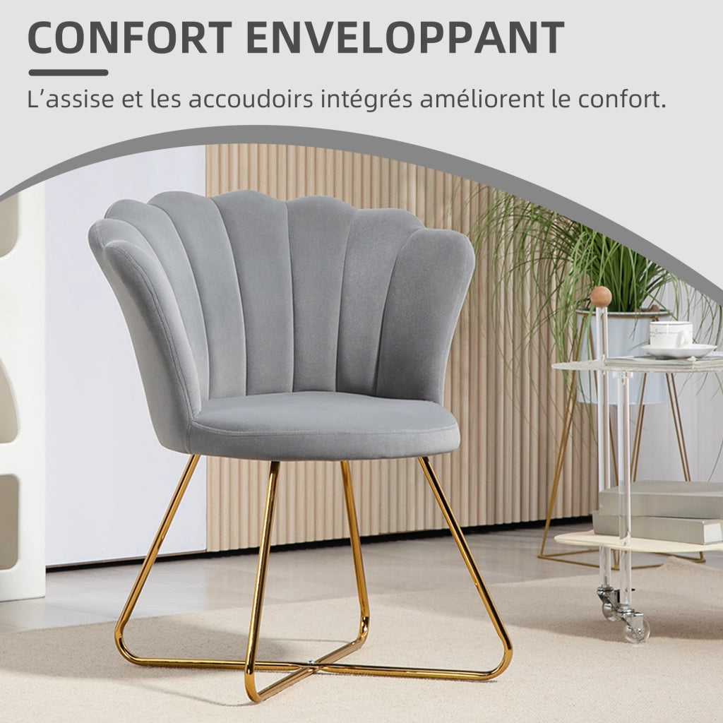 Poltrona in velluto con gambe in metallo ¨C zephmum ¨C grigio 69x64x80 cm