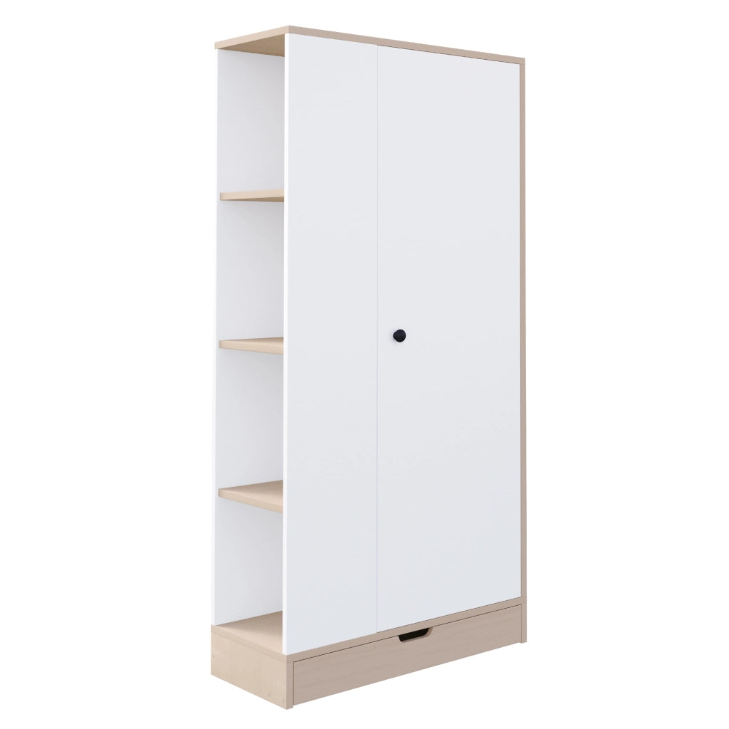 Armadio con 1 anta e ripiani regolabili per camera da letto e soggiorno in legno, bianco naturale 70 × 40 × 170 cm