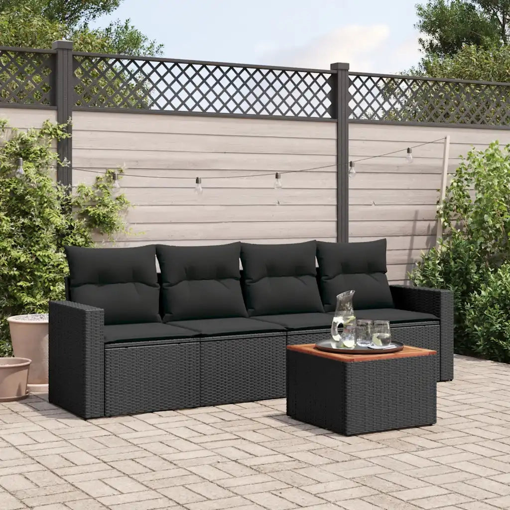 Set Divani da Giardino 5 pz | Set Salotto da Giardino con Cuscini in Polyrattan Nero