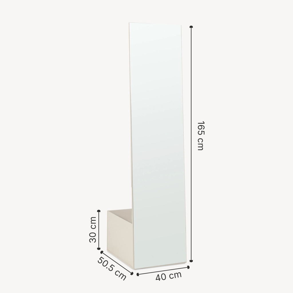 Specchio da Terra Saden con Appendiabiti e Vano Portaoggetti 165 x 40 x 51 cm - Avena Oatmeal [en.casa]