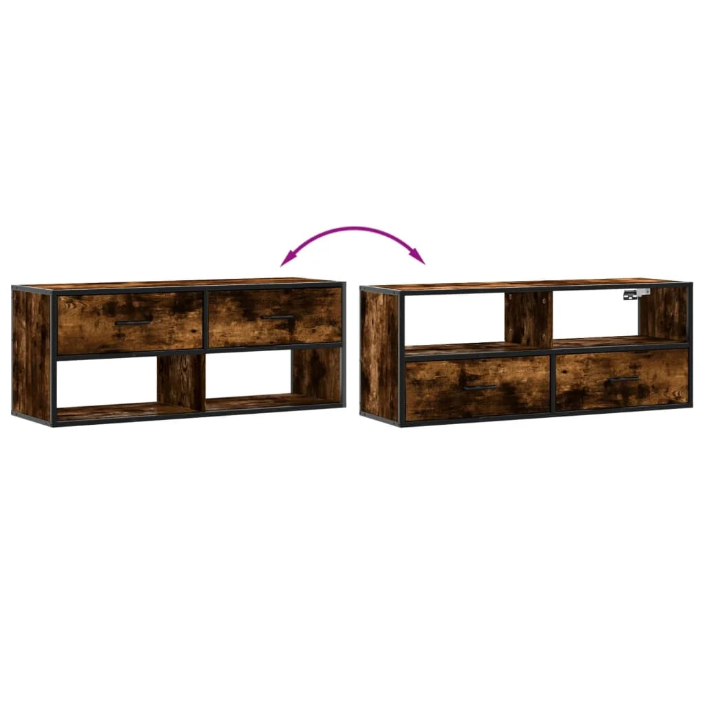 Mobile TV multimediale mensola TV credenza mobile TV sala da pranzo soggiorno camera da letto rovere affumicato 100 x 31 x 39,5 cm legno ingegnerizzato e metallo marrone 02_0027256