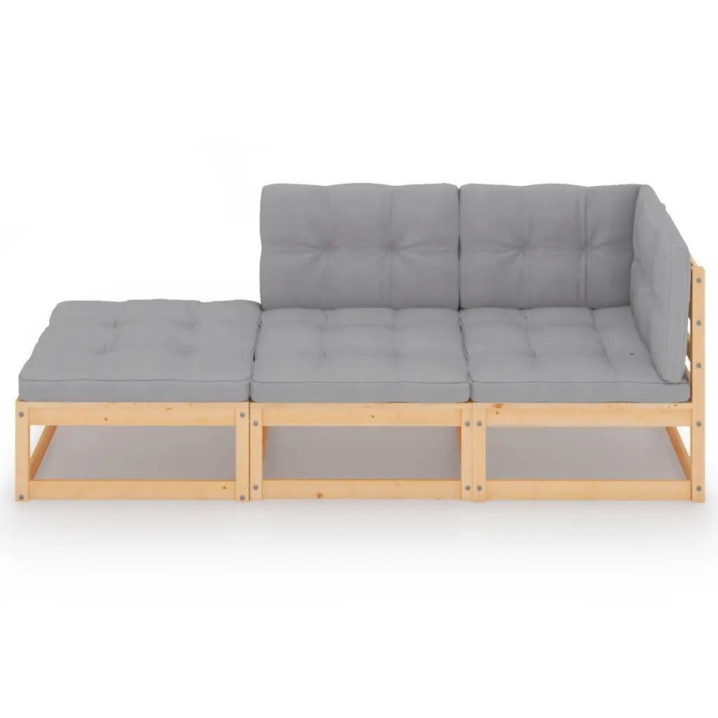 Set Divani da Giardino 3 pz con Cuscini Legno Massello di Pino 3076519