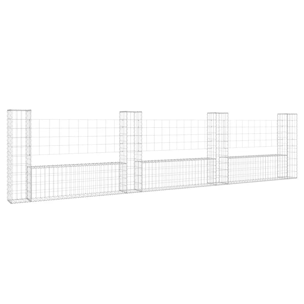 Cesto Gabbione a U con 4 Pali in Ferro 380x20x100 cm 151277