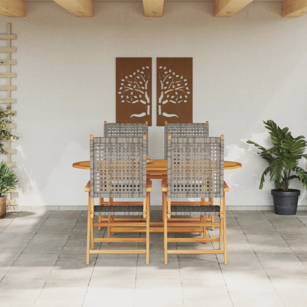 Set da Pranzo da Giardino a 5 Pezzi in Legno Massello di Acacia e Rattan Sintetico - Grigio