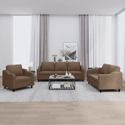 Set di Divani 3 pz con Cuscini Marrone in Tessuto