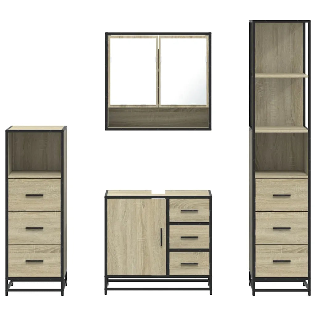Set Mobili da Bagno 4 pz Rovere Sonoma in Legno Multistrato