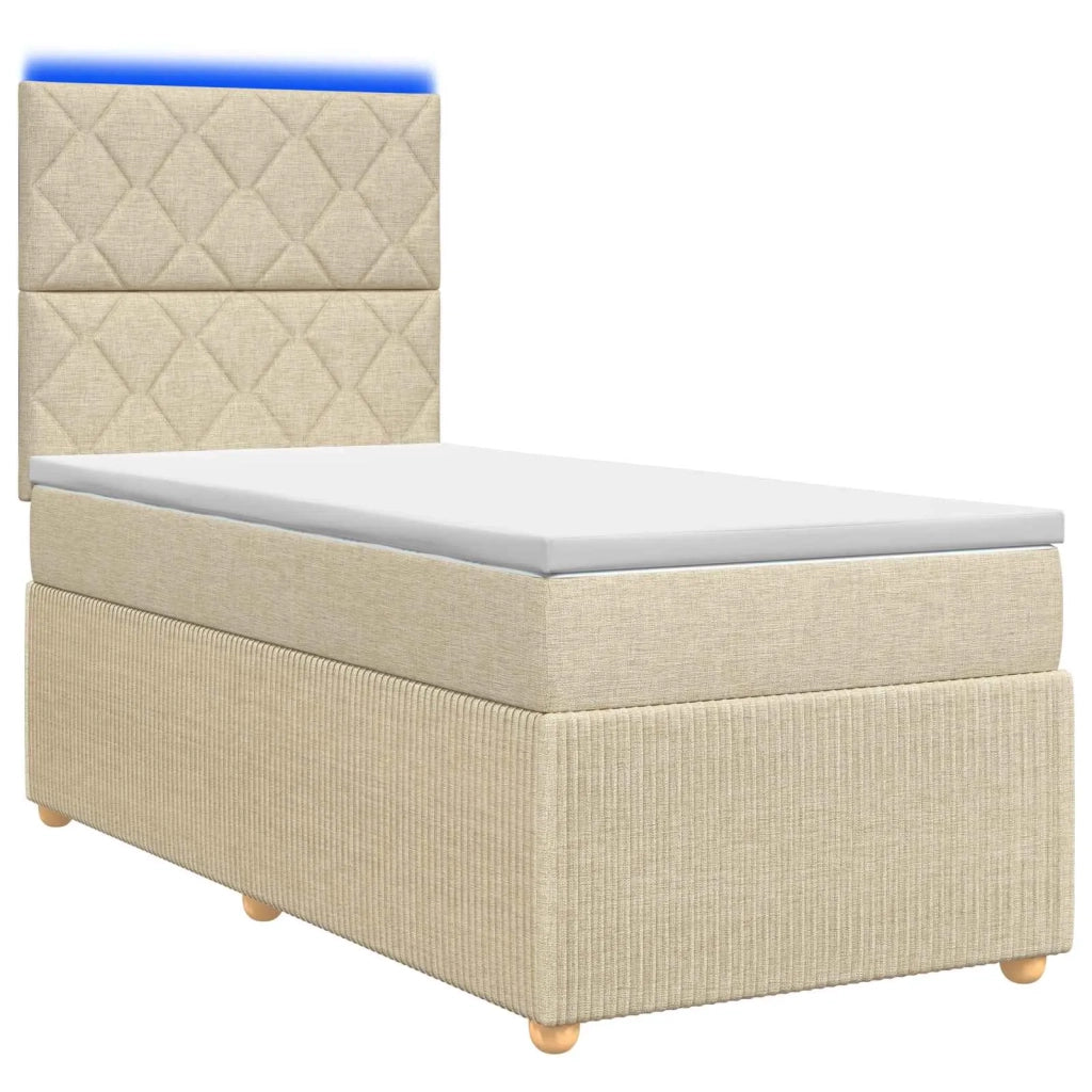 Letto Box Spring LED con Materasso Crema 100 x 200 cm Tessuto 3455802