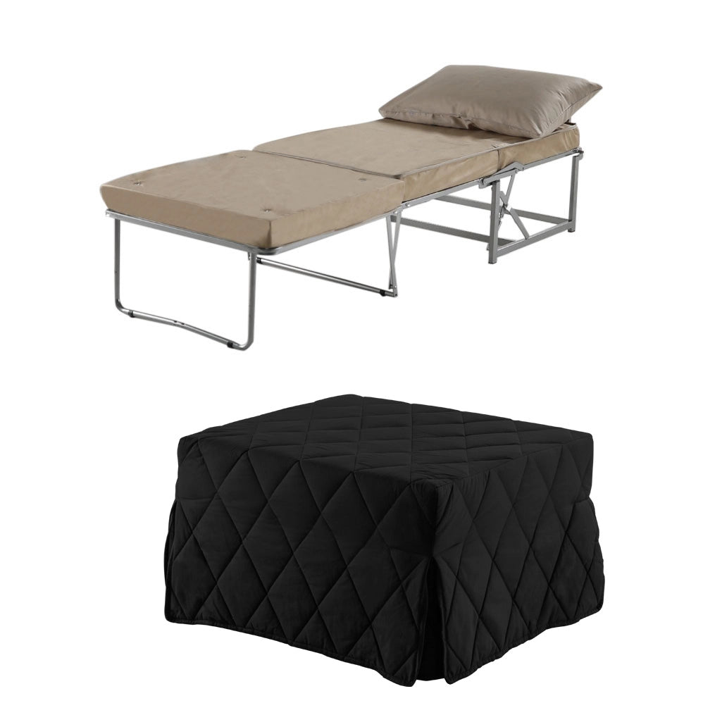 Pouf letto nero che diventa comodo materassino alto 10 per ospiti inattesi. Cubo letto, materassino con rete apribile con dimensione 76x210 x 10 di altezza