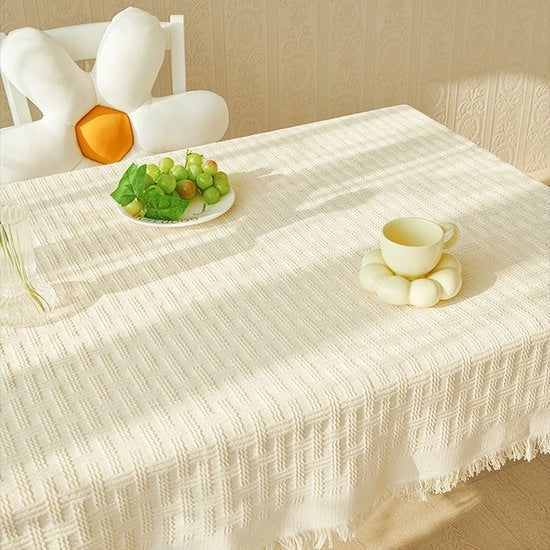 Tavolo coperto con pennello a wafel, tovagliato di cotone lino, decorazione per tavolo per interni, esterni, giardino, ristorante, festa e festival 130 x 230 cm - Tic Tac Toe - Giallo