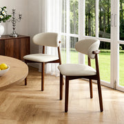 Set di 2 sedie da pranzo con schienale ergonomico; legno di quercia effetto noce e rivestimento bianco