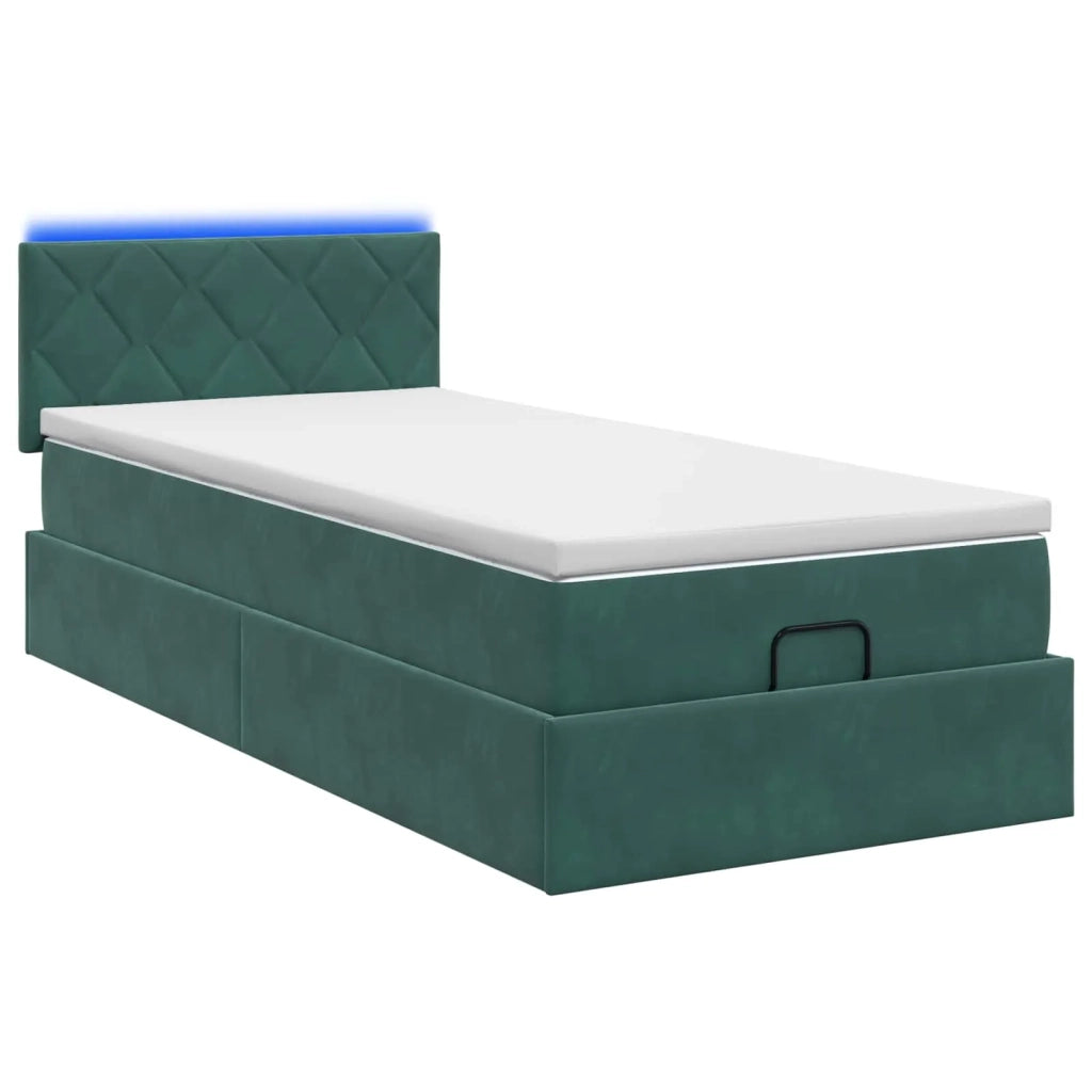 Letto Ottomano con Materasso e LED Verde Scuro 80 x 200 cm 3457176