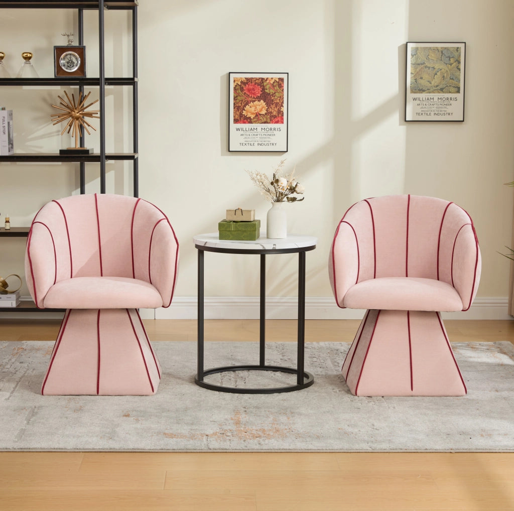 Poltrona girevole in ciniglia rosa con schienale alto