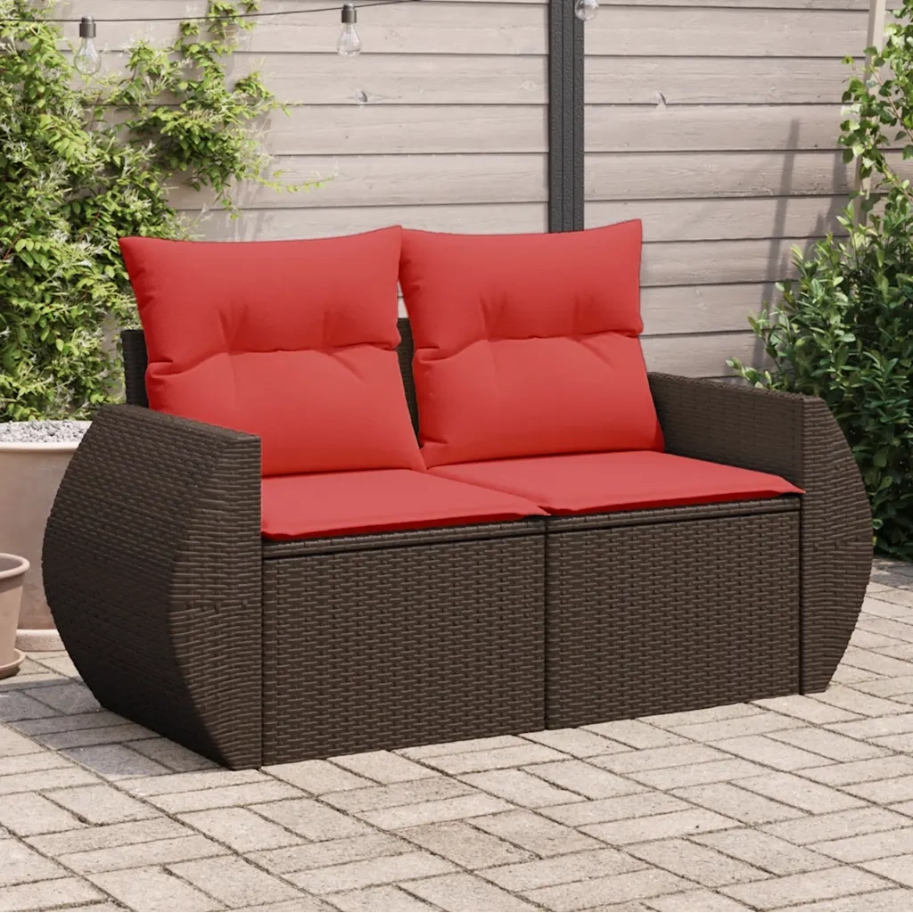 Divano da giardino con cuscini a 2 Posti-Sofa da Giardino-Divano da esterno marrone in polyrattan 195902