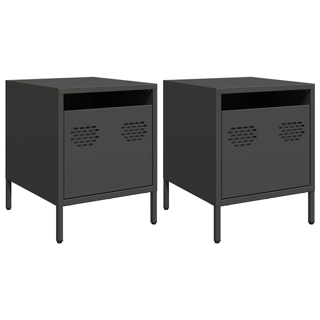 Comodini 2 pz-Set di 2 Tavolino da notte Neri 35x39x43,5 cm in Acciaio