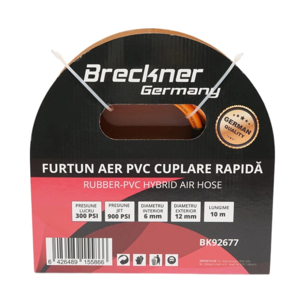 Tubo flessibile professionale per aria compressa in PVC da 10 m e attacco rapido universale Breckner Germany