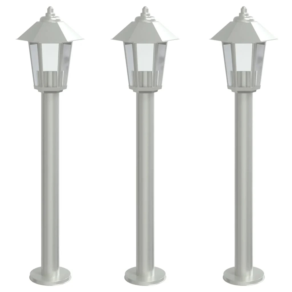 Lampada da terra per esterni 3 pezzi argento 80 cm acciaio inox argento 02_0042561