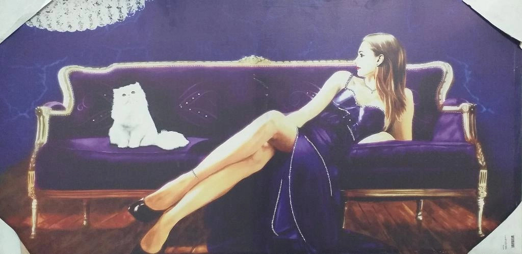 Quadro da Parete Dipinto Medio Donna su Divano con Strass 50 x 100 cm