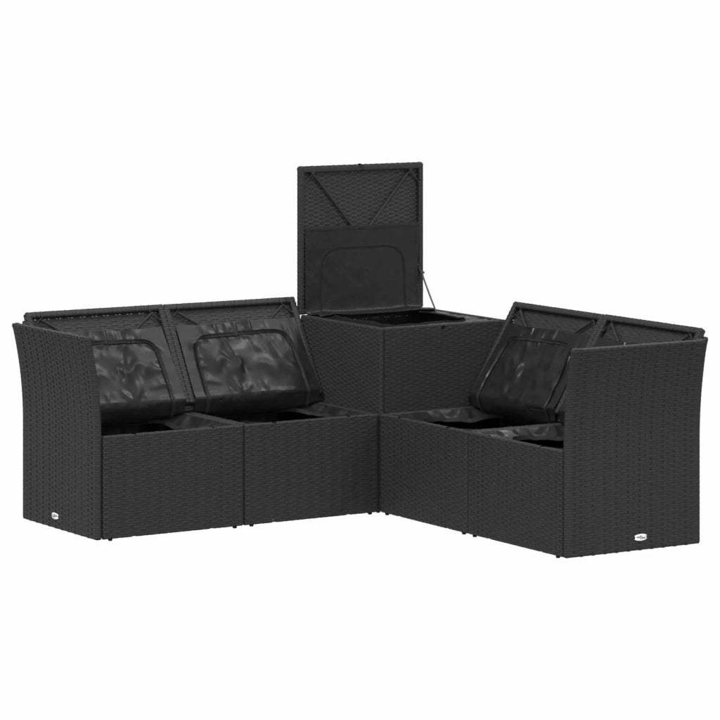 Set di divani 5 pz Nero e Blu Rattan sintetico e Acciaio 3447833