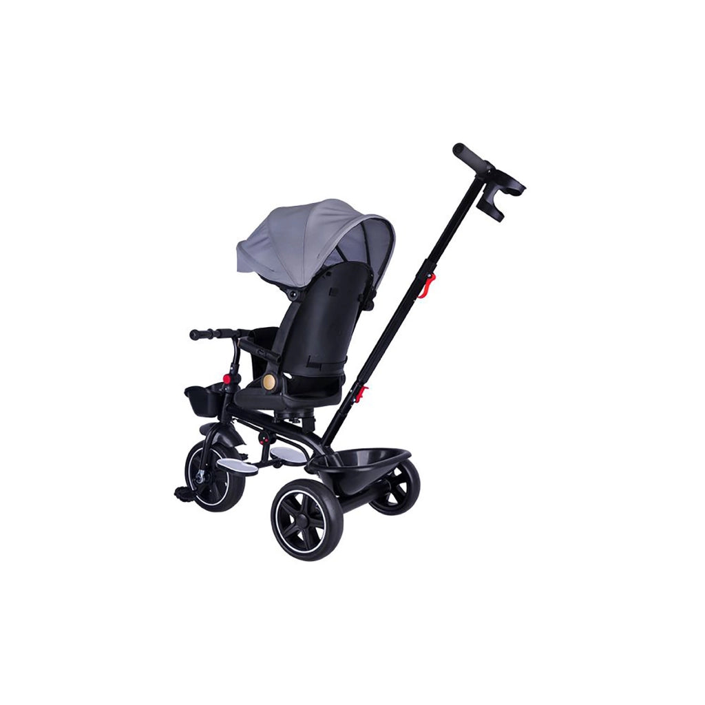 Passeggino Triciclo con Sedile Girevole 65x47x110 cm con Cappotta e Cestini Grigio