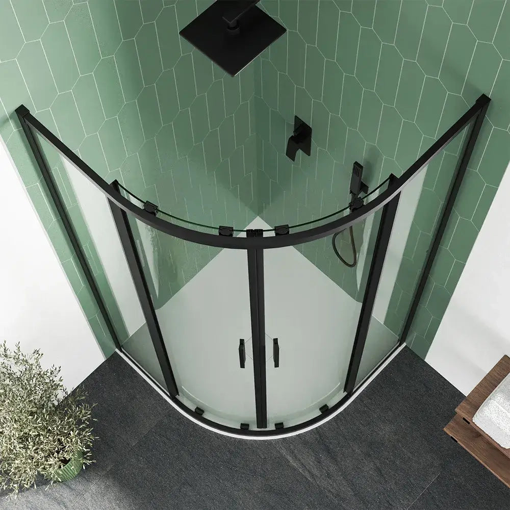 Box doccia semicircolare 75x75cm profili nero opaco slim vetro 6mm trasparente h190 | Portofino