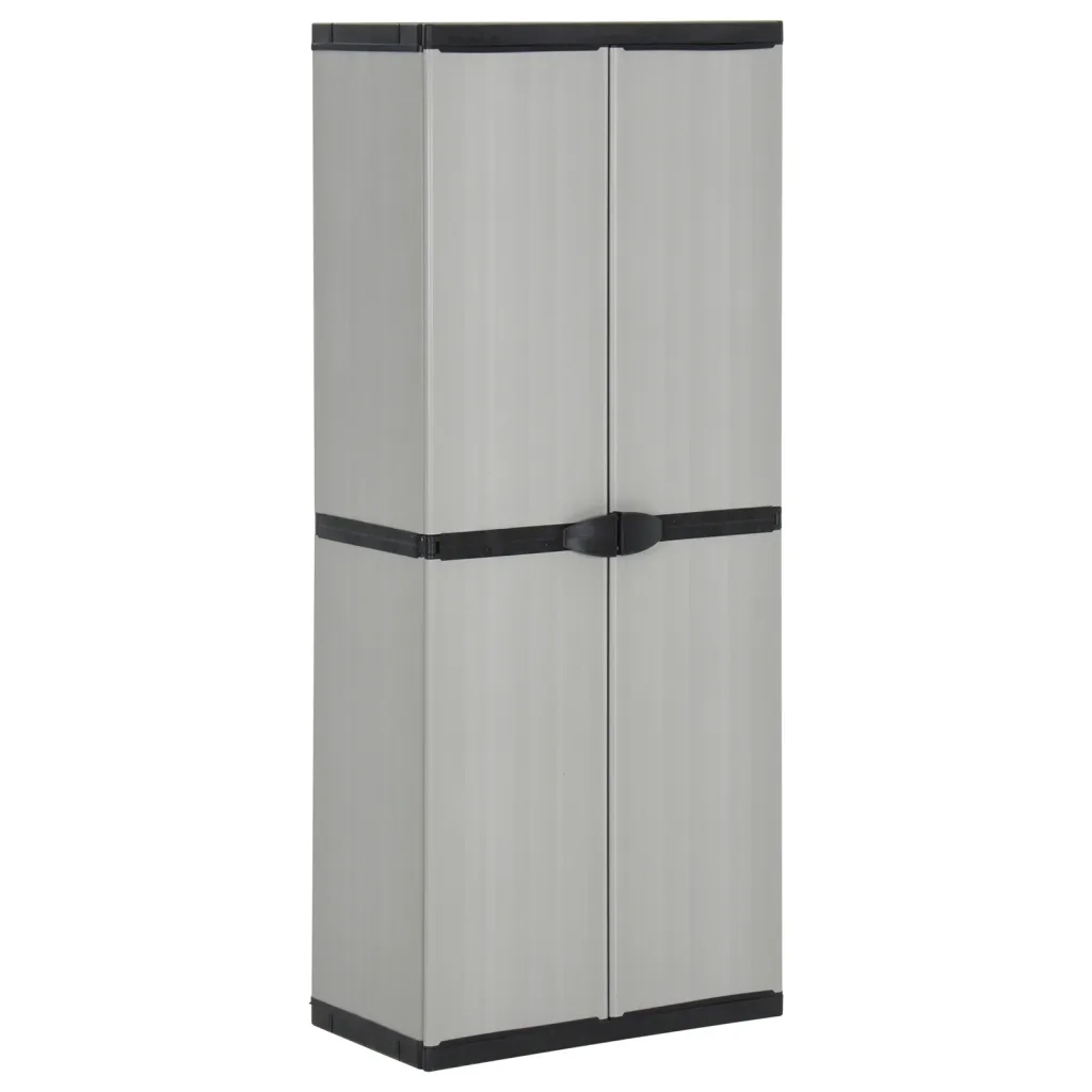 Armadietto da giardino con serratura e 3 ripiani 68 x 40 x 168 cm PVC grigio 02_0047063