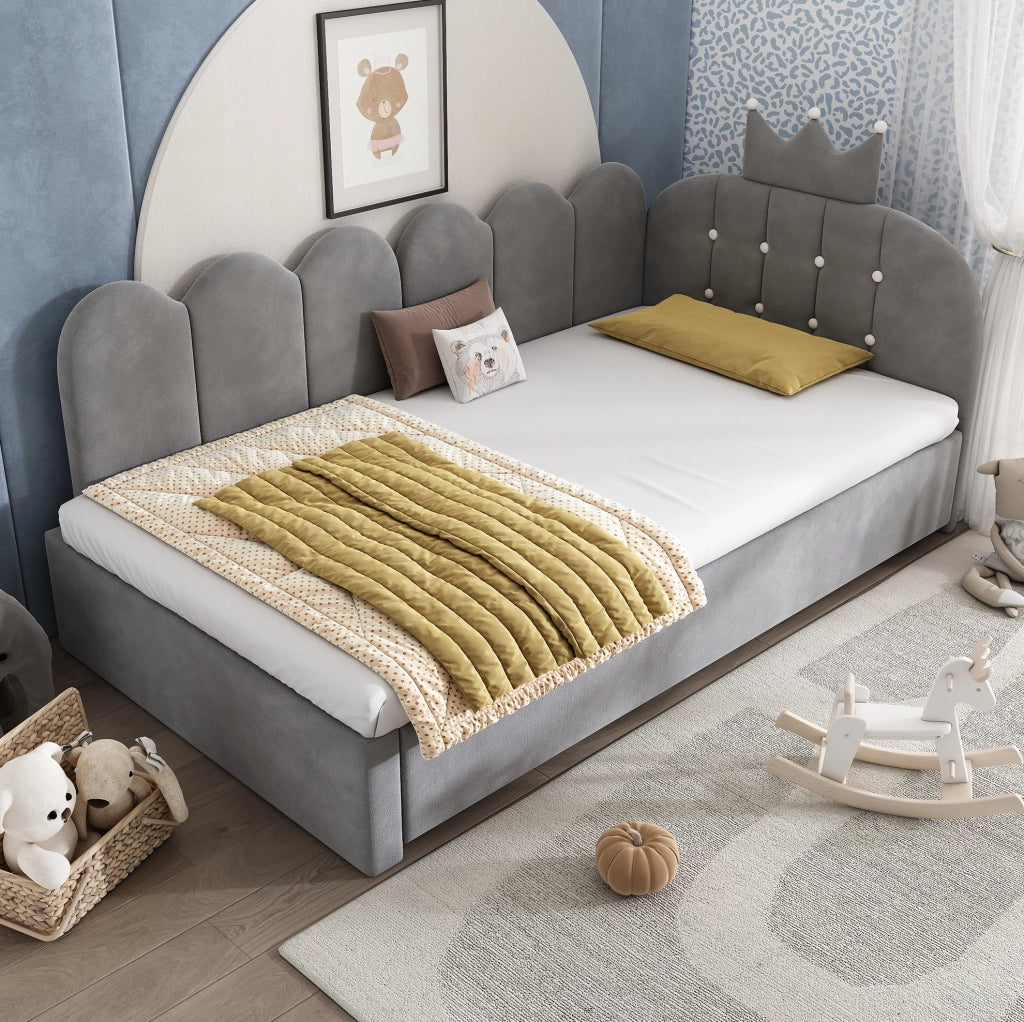 Letto divano 90x200 cm con letto estraibile 90x190 cm in velluto grigio