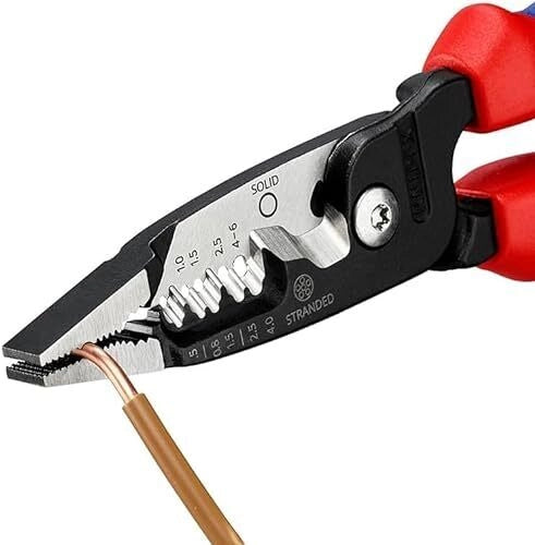 Knipex 13 72 200 ME Pinza Multifunzione per Elettricista Capacita' Spelatura 0,5 - 6 mm Lama Spelacavi Design Ibrido Impugnature Bicomponenti colore Nero Blu Rosso Acciaio inox