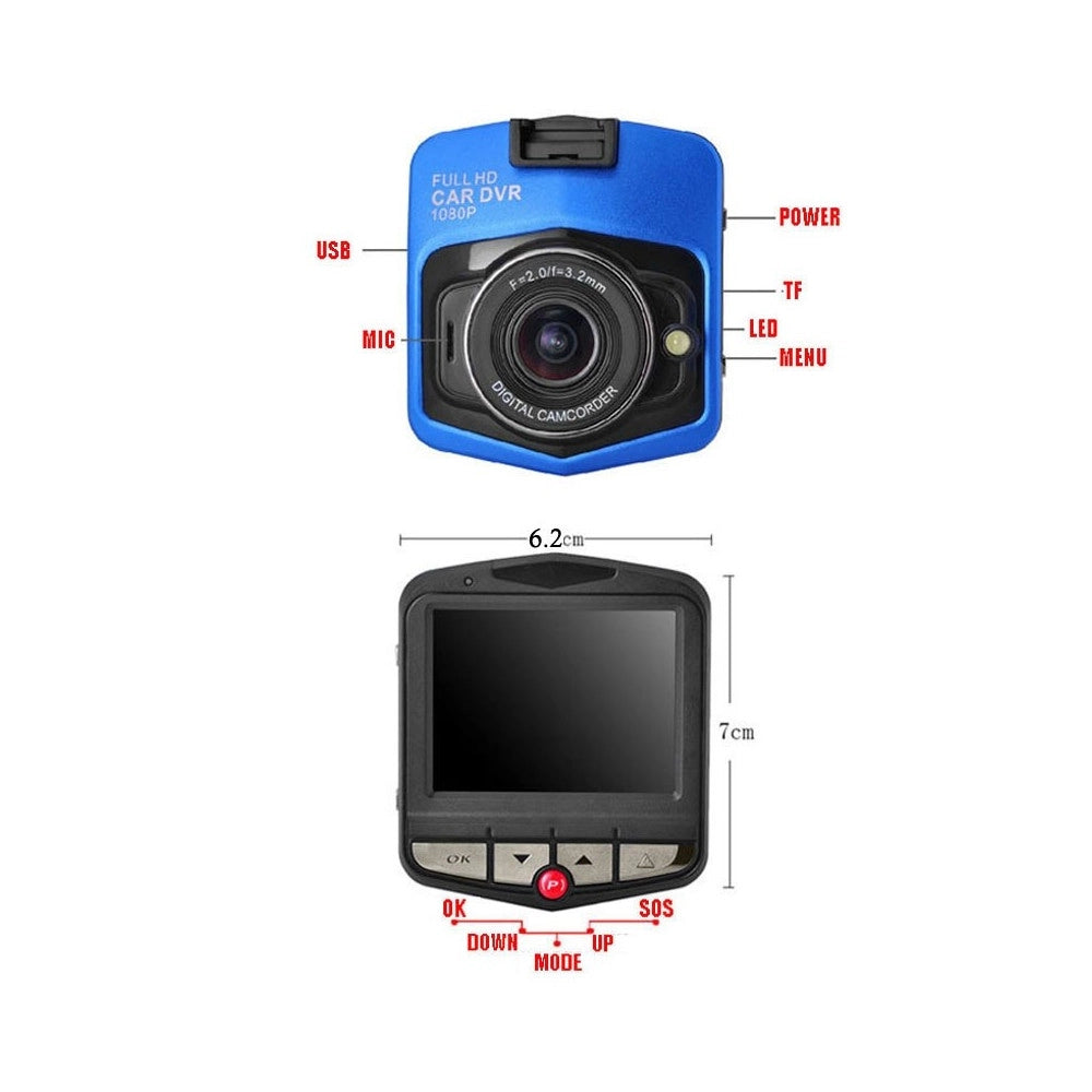Trade Shop - Mini Dvr Telecamera Videoregistratore Auto Hd Monitor Lcd 2.4 Video Led Dashcam -