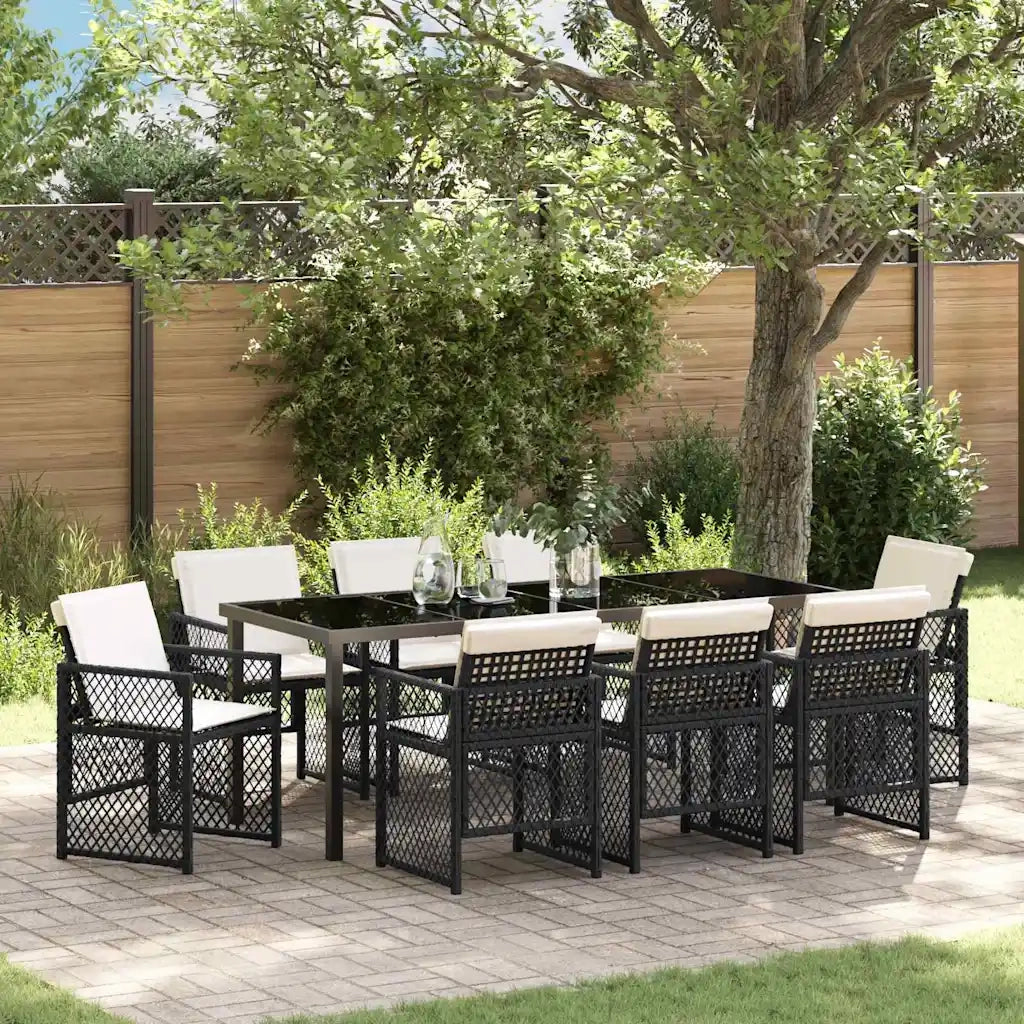 Set da Pranzo per Giardino 9 pcs Nero polyrattan 3380620