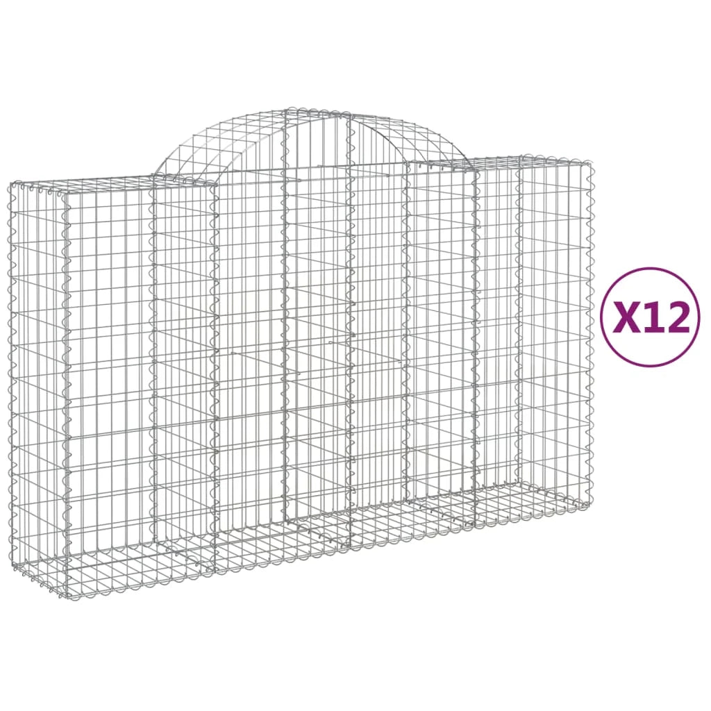 Cestini gabbioni recinzione a gabbia muro di contenimento ad arco 1 set da 2 200 x 50 x 120/140 cm ferro zincato argento 02_0040528