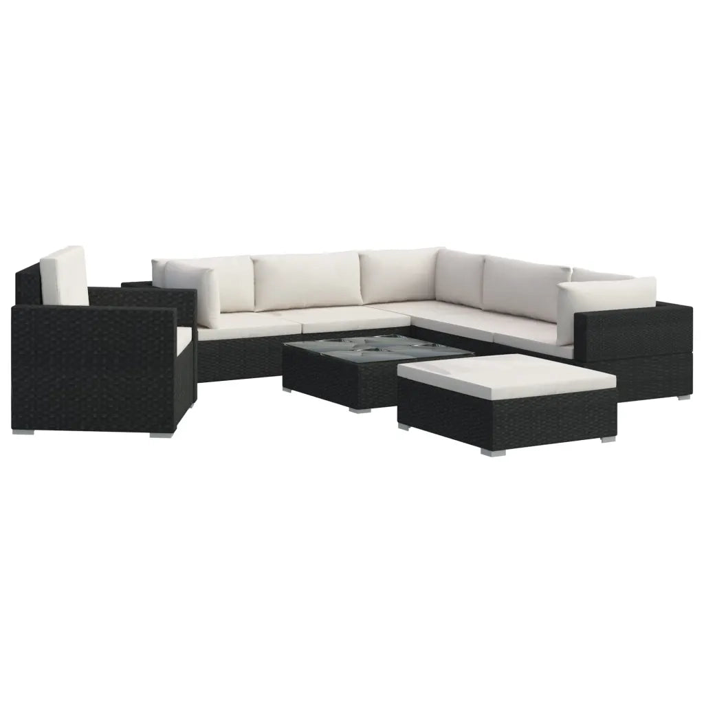 Set Divani da Giardino 8 pz con Cuscini in Polyrattan Nero