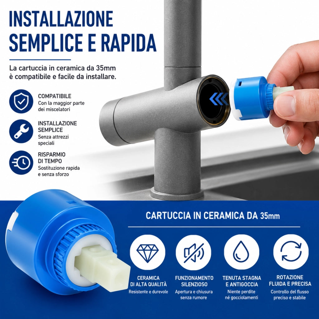 2 Cartucce Cartuccia Per Miscelatore Rubinetto Monocomando Diametro 35mm 52985