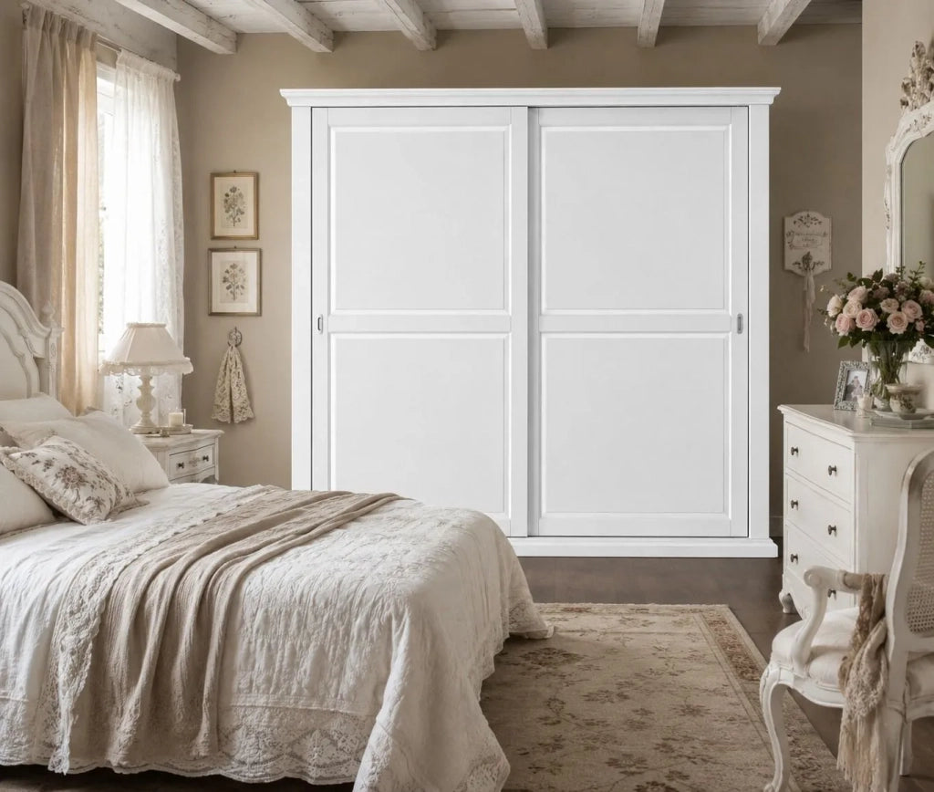 Armadio classico 2 porte scorrevoli legno shabby bianco 275x66x254 (2166) - Mobili 2G