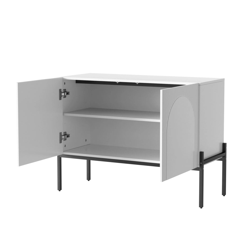 Credenza a 2 ante con gambe in metallo e design ad arco, per soggiorno e sala da pranzo, bianca, 100 × 40 × 75 cm