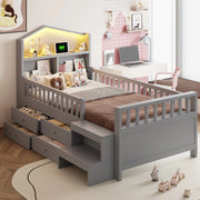 Letto Singolo Bambini con Cassetti, LED e Rete a Doghe ¨C Xylo ¨C Massello Grigio 90x200