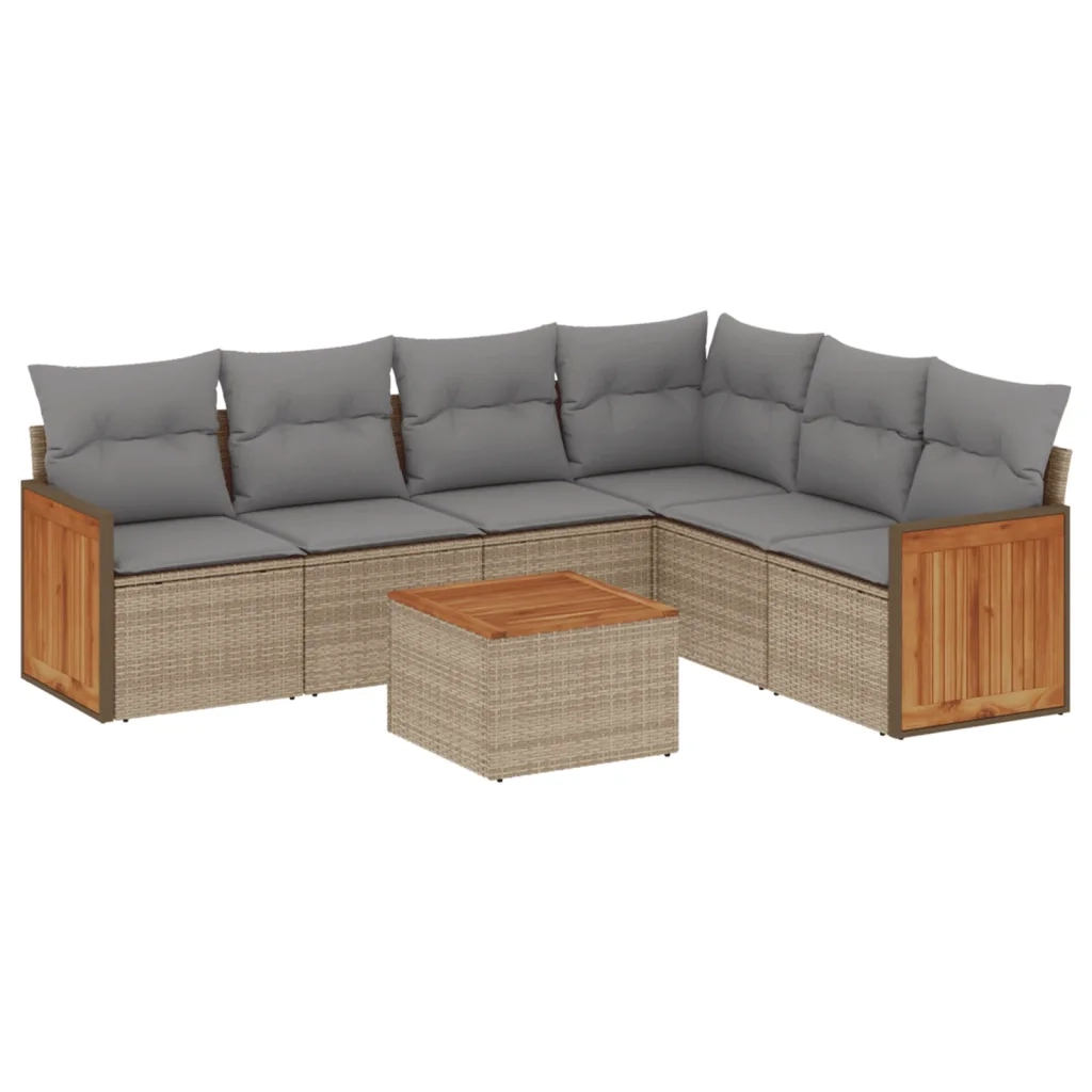 Set Divani da Giardino 7 pz con Cuscini Beige in Polyrattan
