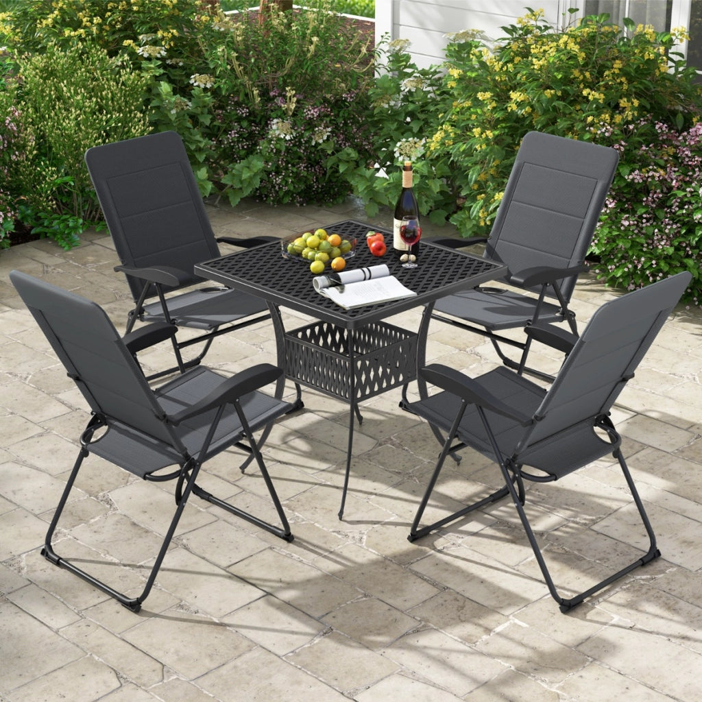 Set di 2 sedie a sdraio con schienale regolabile a 7 posizioni, Poltrone reclinabili da giardino con portata 150kg Grigio-Sedie da esterno