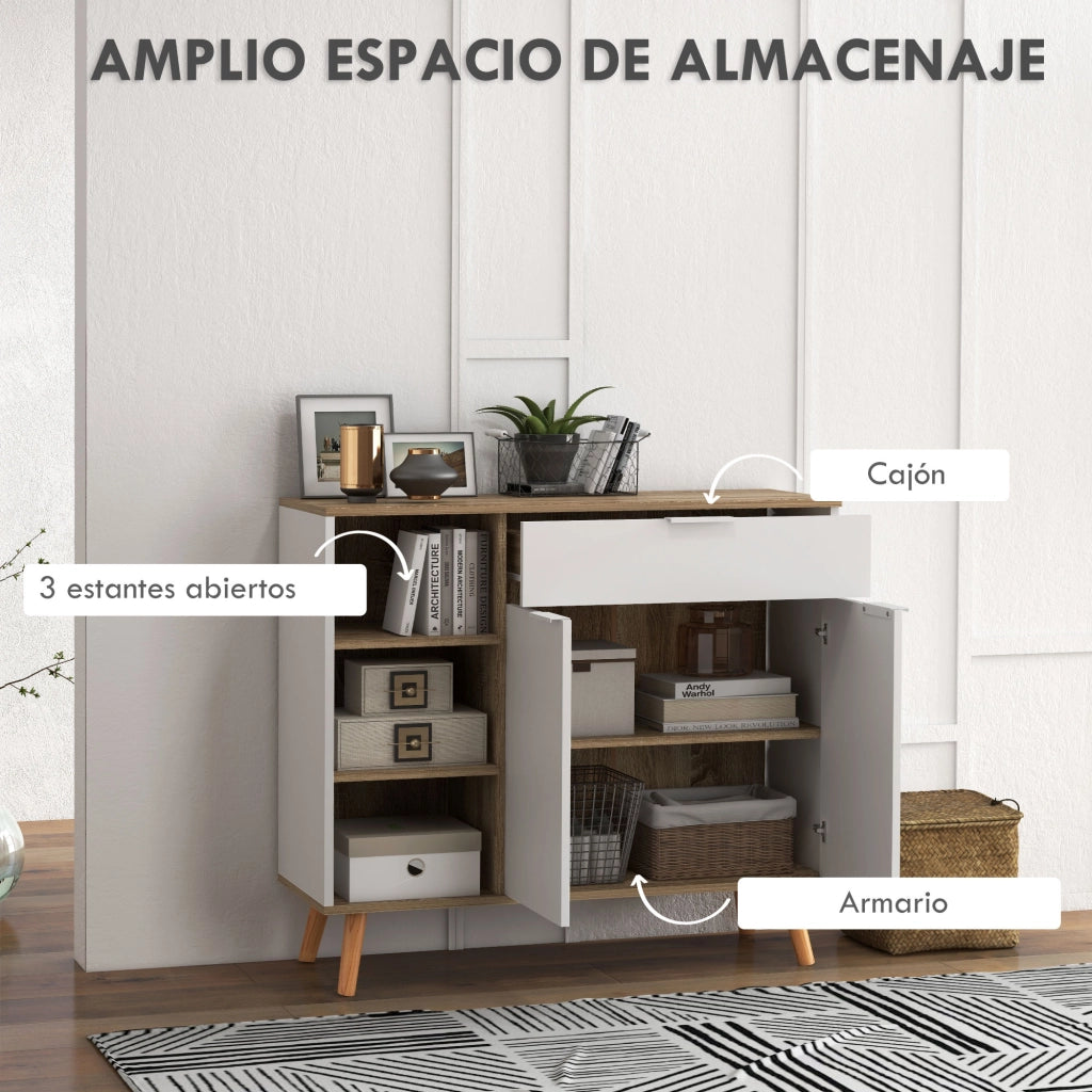 Credenza da Cucina ¨C Zephmum ¨C Bianco e Naturale 95x35x85 cm