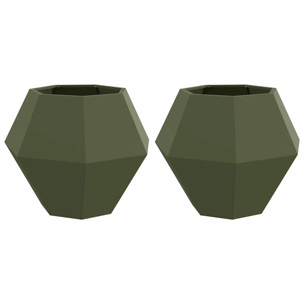 2 pz Fioriera | Cassetta per fiori | Vaso Verde oliva 75 x 75 x 60 cm Acciaio