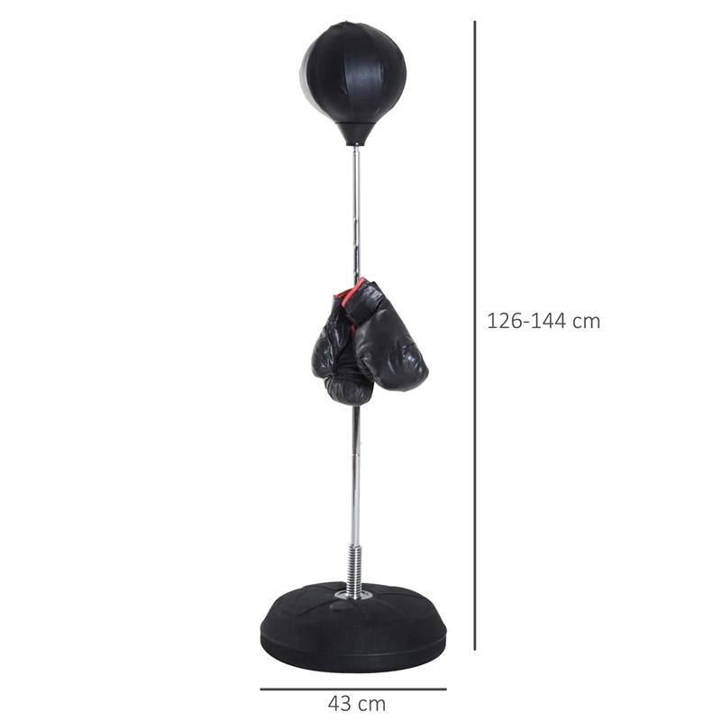 PALLA DA BOXE REGOLABILE IN ALTEZZA 126-144 CM CON GUANTI, POMPA E BASE ZAVORRA, NERA