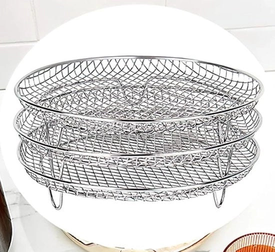 Accessori per forno aeree a forma rotonda, griglia barbecue, accessori per forni a vapore a tre livelli sovrapposti, set di asciugatura in acciaio inossidabile 304.