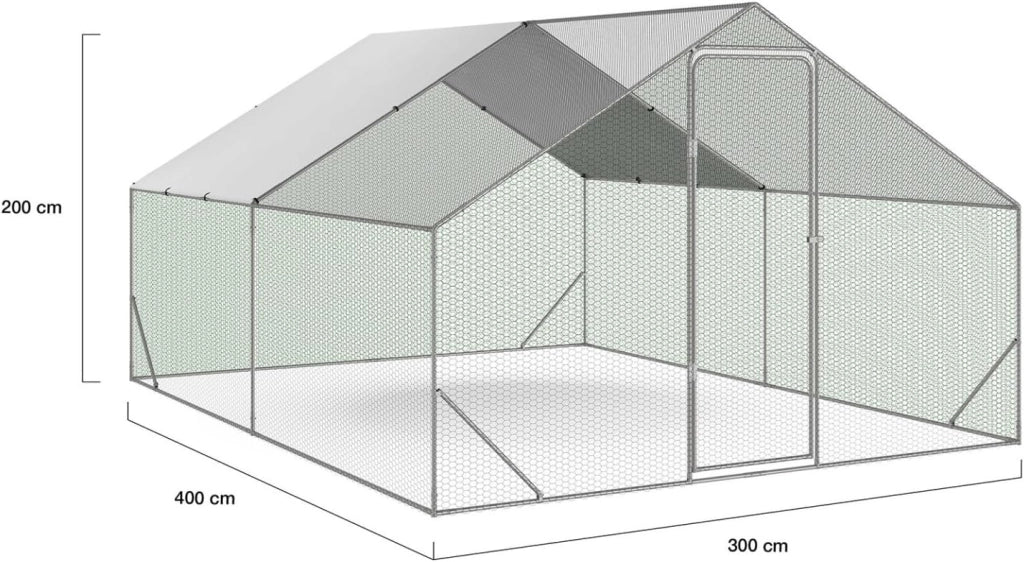 Recinto per pollaio da 12 m² e 4 x 3 m, in acciaio zincato